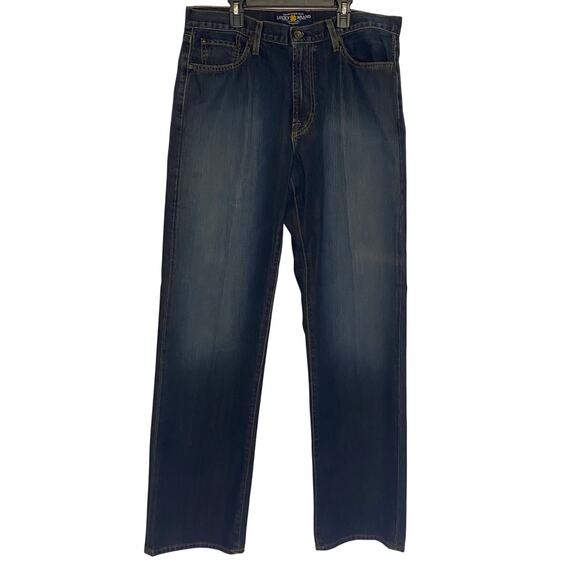 Mens Lucky Brand 181 Relaxed Straight Jeans Dark Wash 34 34 Classic Denim - Picture 1 of 16